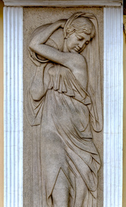 神话中的石头建筑壁画装饰场景古希腊巴斯浮雕的碎片在古希腊神的基础