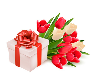 礼品盒与花的背景。矢量