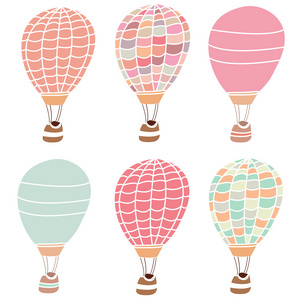 可爱的热空气气球集合。彩色热气球
