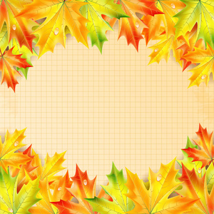 秋天的枫叶笔记本表与地方的背景上