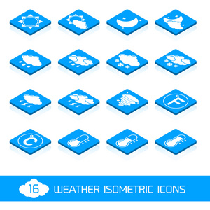 天气等距图标白色和蓝色