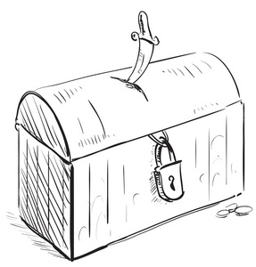 与锁和匕首的旧的海盗宝藏.图片