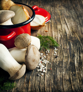 国王小号蘑菇和蔬菜烹饪汤