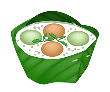 哈密瓜和糖浆和椰汁西米露照片