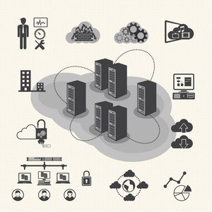 大数据图标集，云计算和网络的概念
