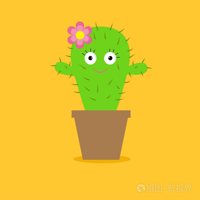 可爱回力卡通仙人掌的眼睛,在锅中的花