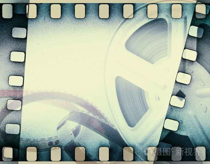 老电影胶片卷轴与电影地带复古背景