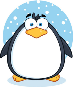 可爱的企鹅在雪地里的卡通人物