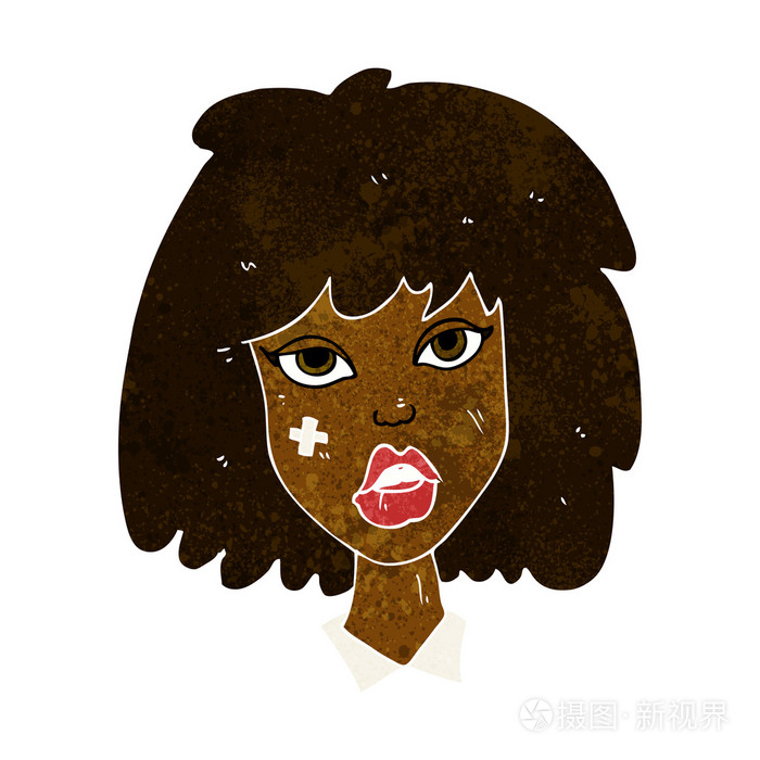 伤痕累累的脸的卡通女人