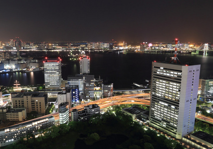 在夜晚的东京城市景观