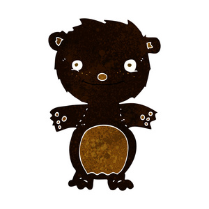 卡通快乐小黑熊在时尚的儿童卧室里,蓬松的泰迪熊和画架上的小黑板,床