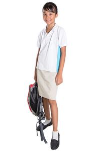 女孩在学校制服和背包