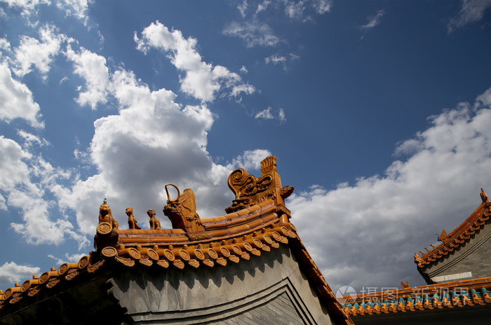 传统装饰屋顶的佛教寺庙北京中国