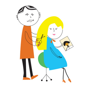 理发师和女人卡通搞笑的一幕图片