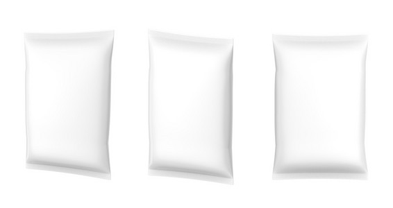 白色的空白铝箔食品小吃香囊袋包装。很容易为您设计可编辑