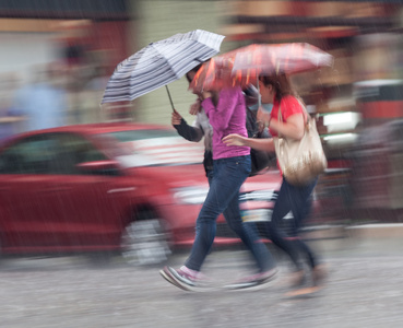 在下雨天在街上行走的人