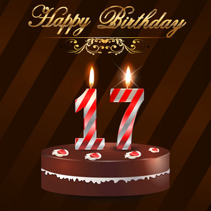 17 年生日快乐硬蛋糕和蜡烛，17 岁的生日   矢量 eps10