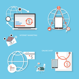 平面设计概念图标集 互联网营销的图标
