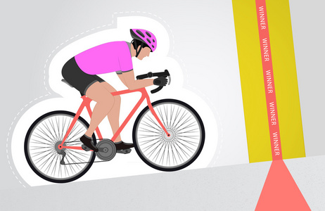 向上骑到终点线矢量孤立粉红色穿着骑自行车的人