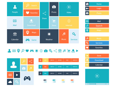 平面网页设计元素 按钮 图标。网站模板
