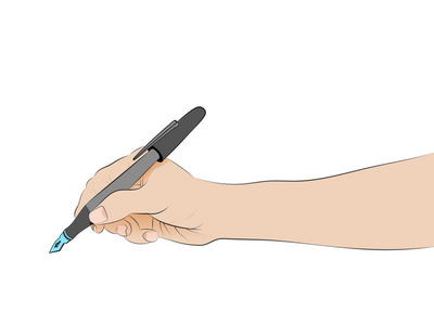 孤立的人的手侧视图握笔写作矢量