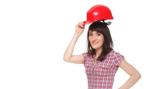 女人控股红色头盔