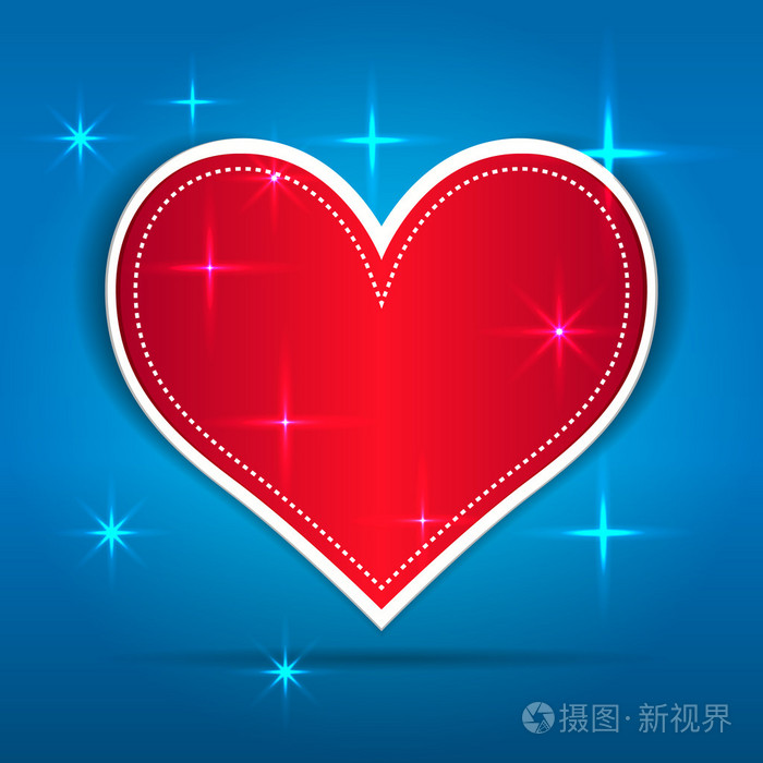 在蓝色背景上的红纸心