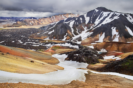 landmannalaugar,冰岛的流纹岩颜色山脉照片