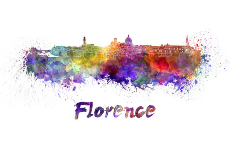 佛罗伦萨在水彩的天际线