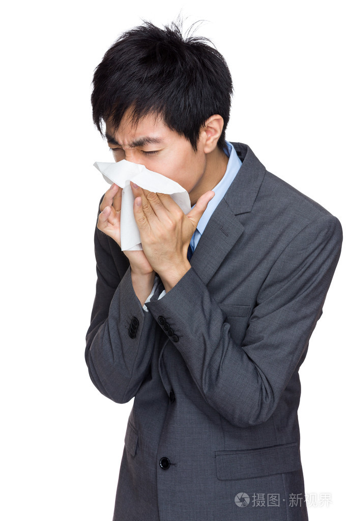 亚洲业务的男人流鼻涕的鼻子