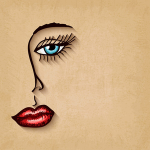 女人的脸蓝眼睛红嘴唇上旧的背景
