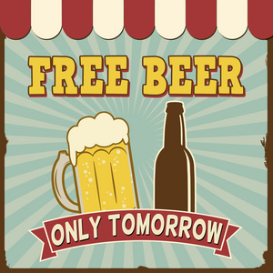 免费啤酒明天复古海报