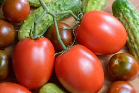 成熟的红番茄和黄瓜