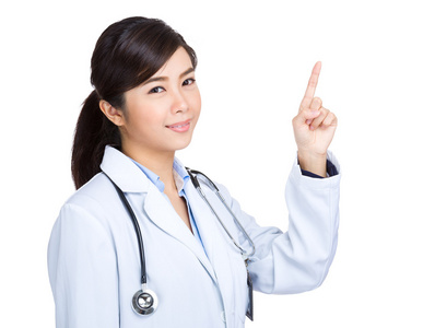 亚洲医生女人用手指点