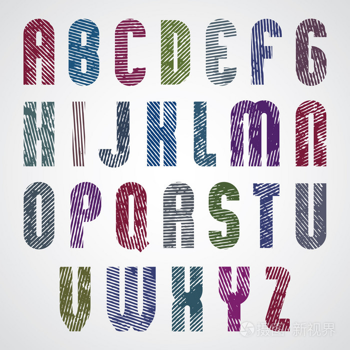 明亮磨碎的大写字母白色背景上的条纹字体