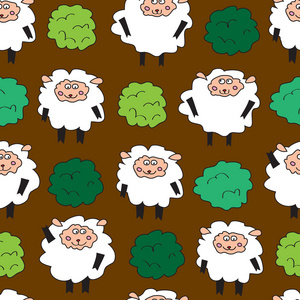 羊和灌木。无缝模式