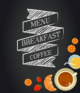 在黑板上用粉笔绘制的早餐菜单