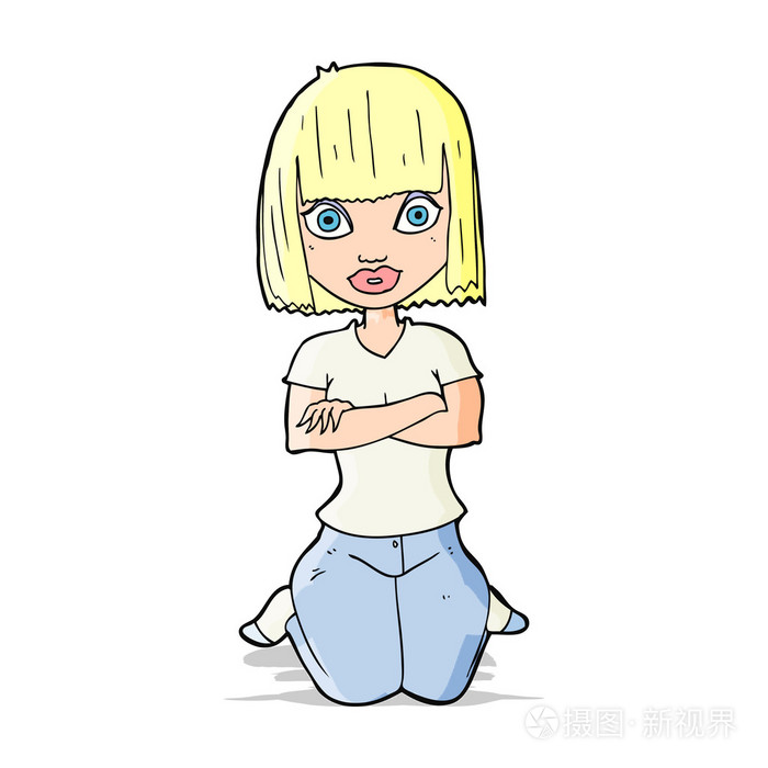 卡通女人跪