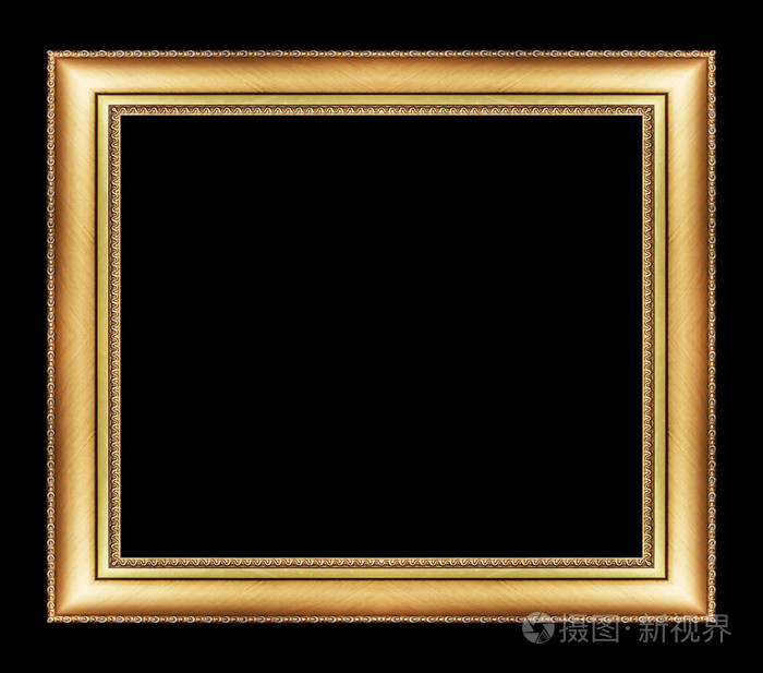 老式的金框,与空白空间,具有剪切路径,在黑色的背景上