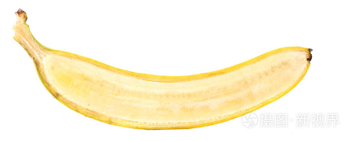 一半成熟香蕉上白色孤立