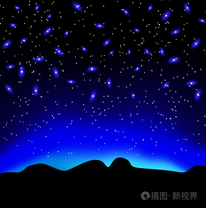 在夜幕笼罩山矢量背景天空中的星星