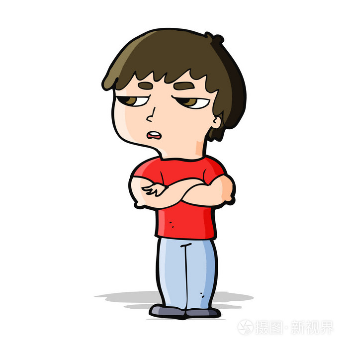 卡通懊恼的男孩