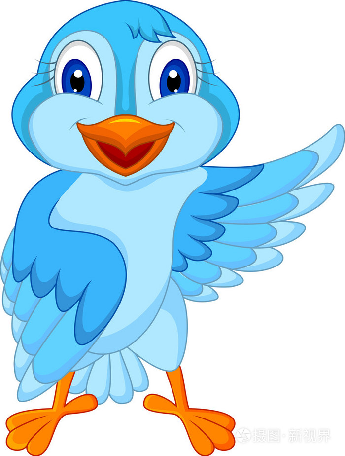可爱的蓝鸟卡通挥舞着