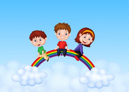 孩子们坐在彩虹上