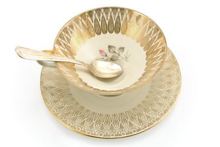 古董瓷器茶杯子上白色隔离