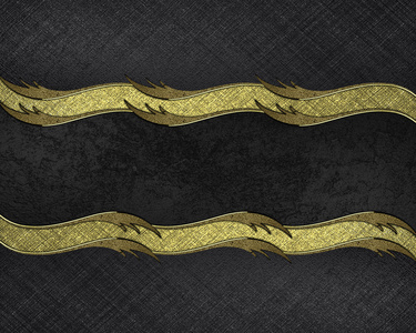 黑色抽象背景的黑丝带用金子装饰。设计模板。设计网站
