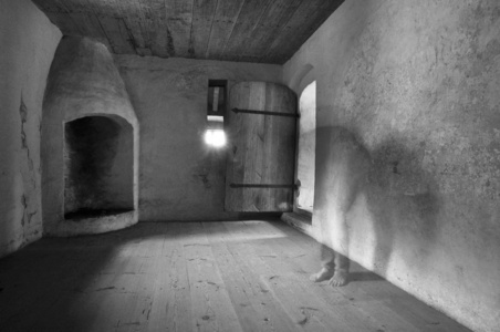 鬼旧的被遗弃的房子上树背景的村落里.被遗弃的房子在顿涅茨克附近.