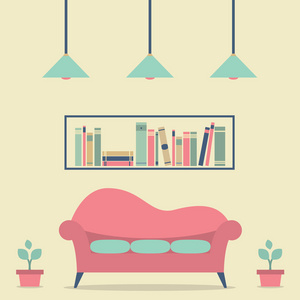 现代设计室内沙发和书架