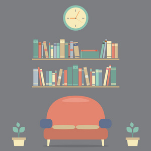 现代设计室内沙发和书架