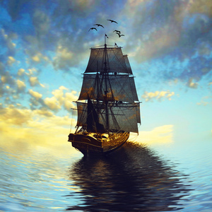 帆船反对亮丽的风景线